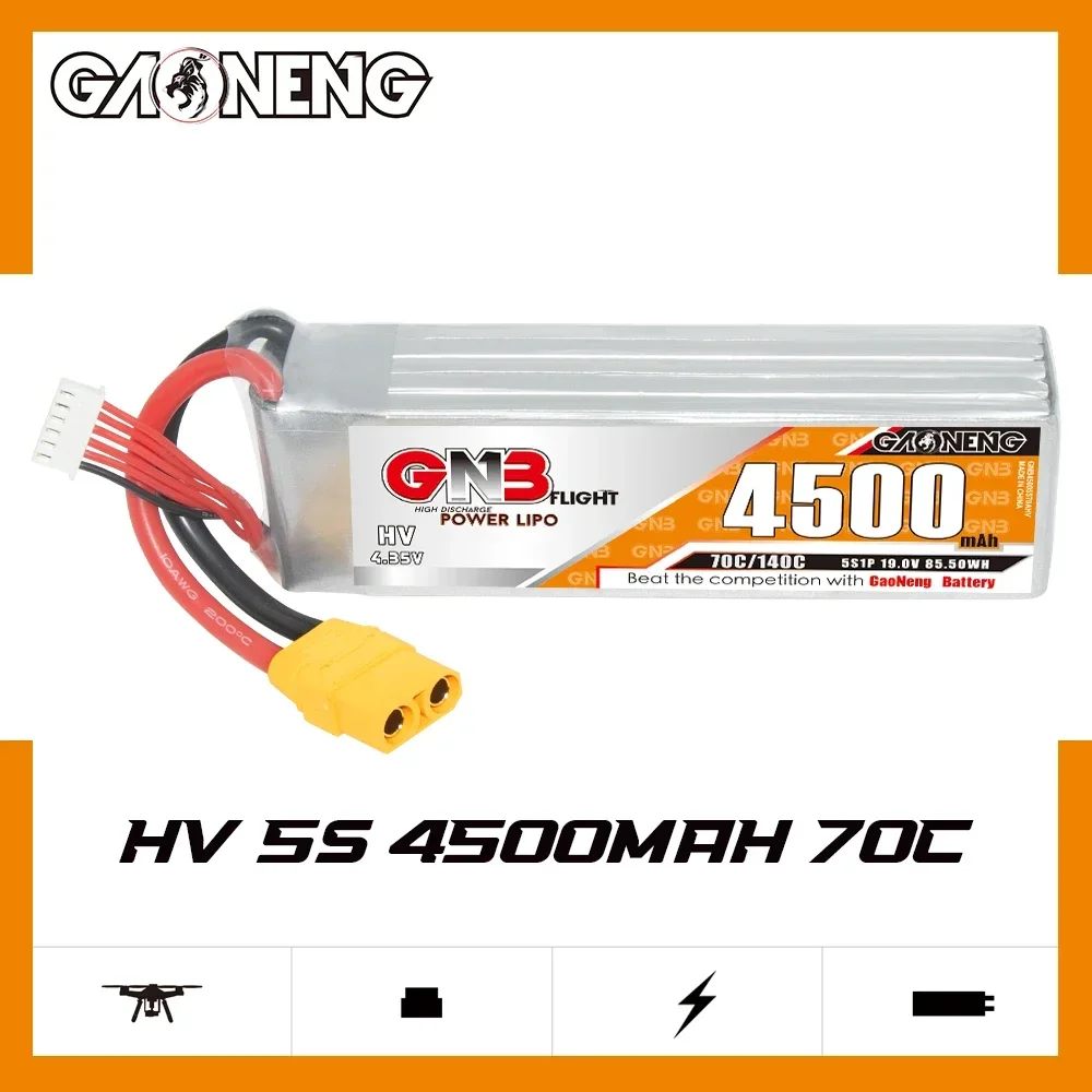 GAONENG GNB 4500mAh HV 5S 70C 140C 19V XT90 LiPo Battery Size 600mm to 700mm Helicopters 800mm Warbirds Align 600