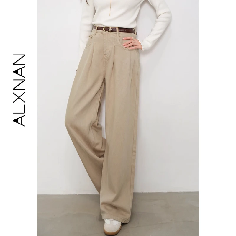 

Джинсы ALXNAN цвета хаки, женские, с высокой талией, весна 2026, широкие, свободные, винтажные, прямые, из хлопка, модель L57231