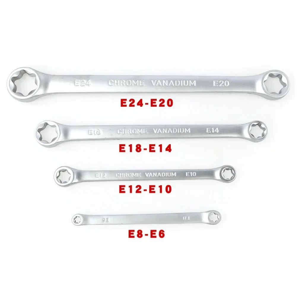 4pcs E-Ring Wrench Spanner E-Torx Box Wrench E6-E24 E-Type Double-Ended Hexagon Socket Wrench Ratcheting Wrench Hand Tool