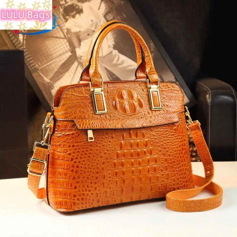 Fashion Genuine Leather Women Handbags 2024 New Crocodile Pattern Shell Shoulder Messenger Bag Ladies Portable Tote Bags Brand