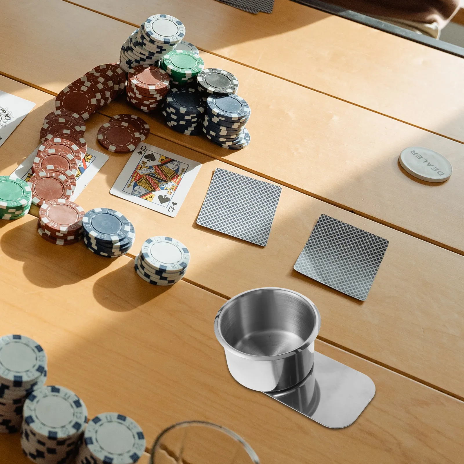 Stainless Steel Poker Table Cup Holder Stable Metal Drink Stand Simple Structure Easy Installation Gaming Table Drink Holder