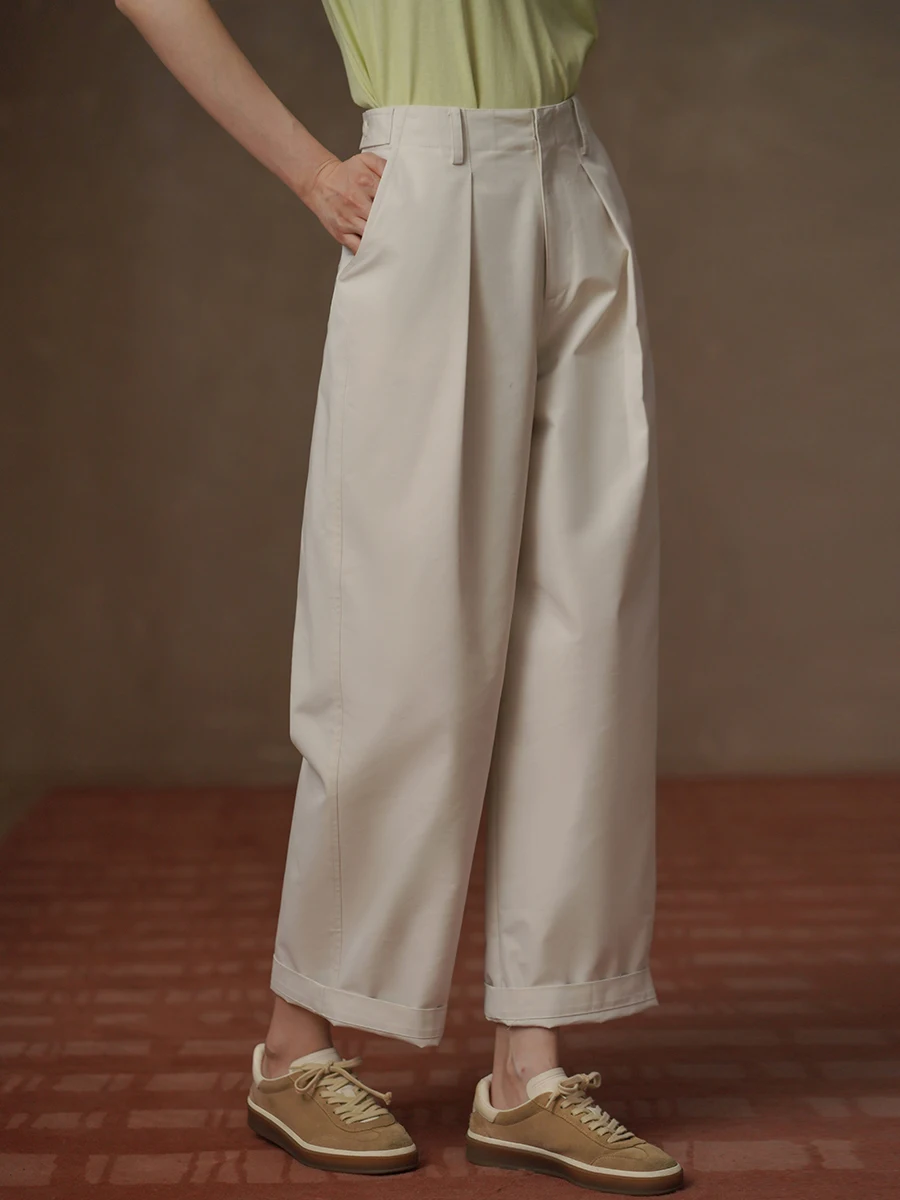 

High Waist Straight Leg Cotton Blend Casual Pants for Women Slimming Loose Fit Covering Meat Daily Select Slant Pattern
