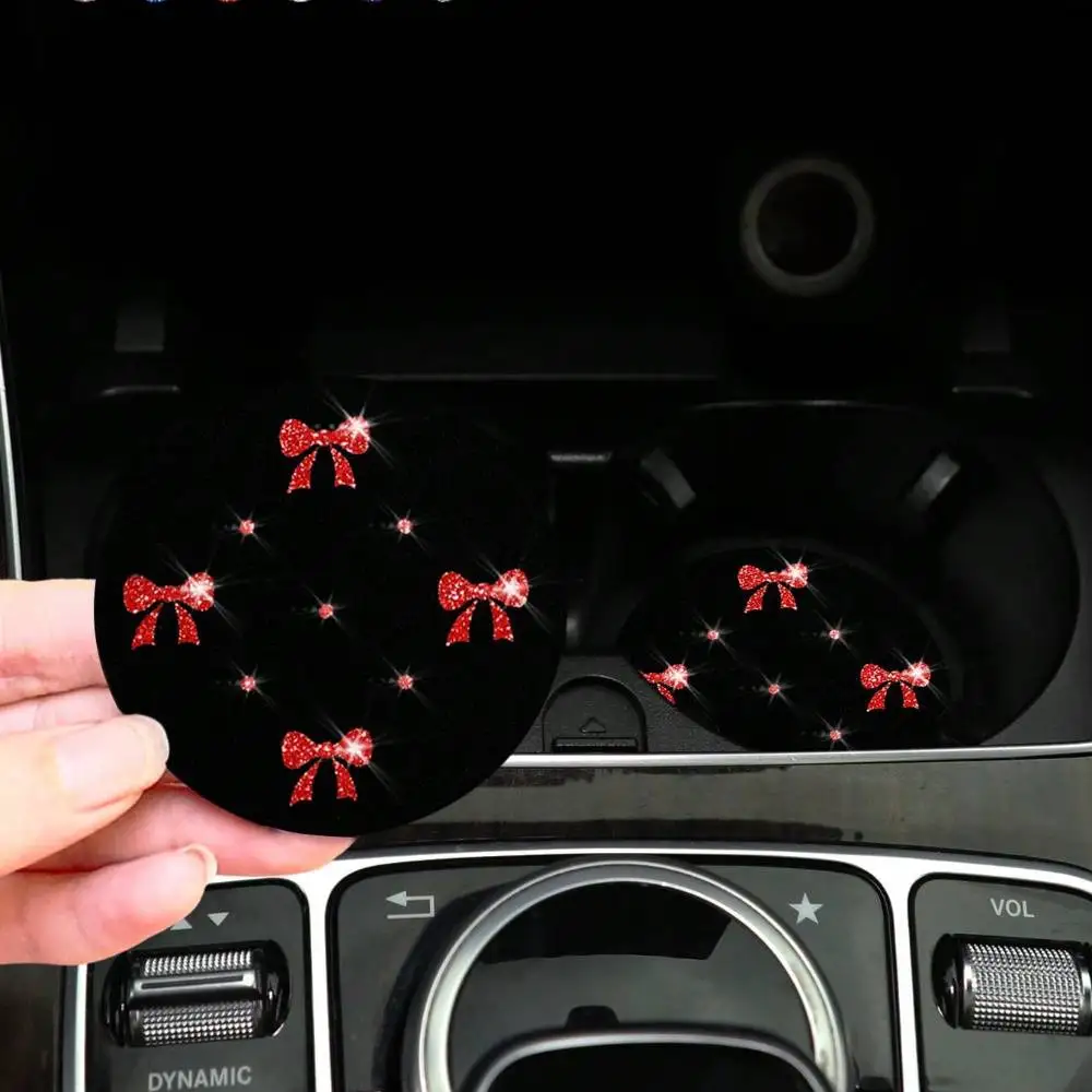 Cute Pink Bow Pattern EVA Car Cup Holder Coasters 2pcs Non-slip Car Interior Accessories For Girls