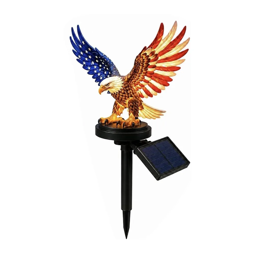 LED Lighting Solar Eagle Light Solar Powered Flag Themed Wings Eagle Garden Stake UV Resistant Patriotic Eagle Statue