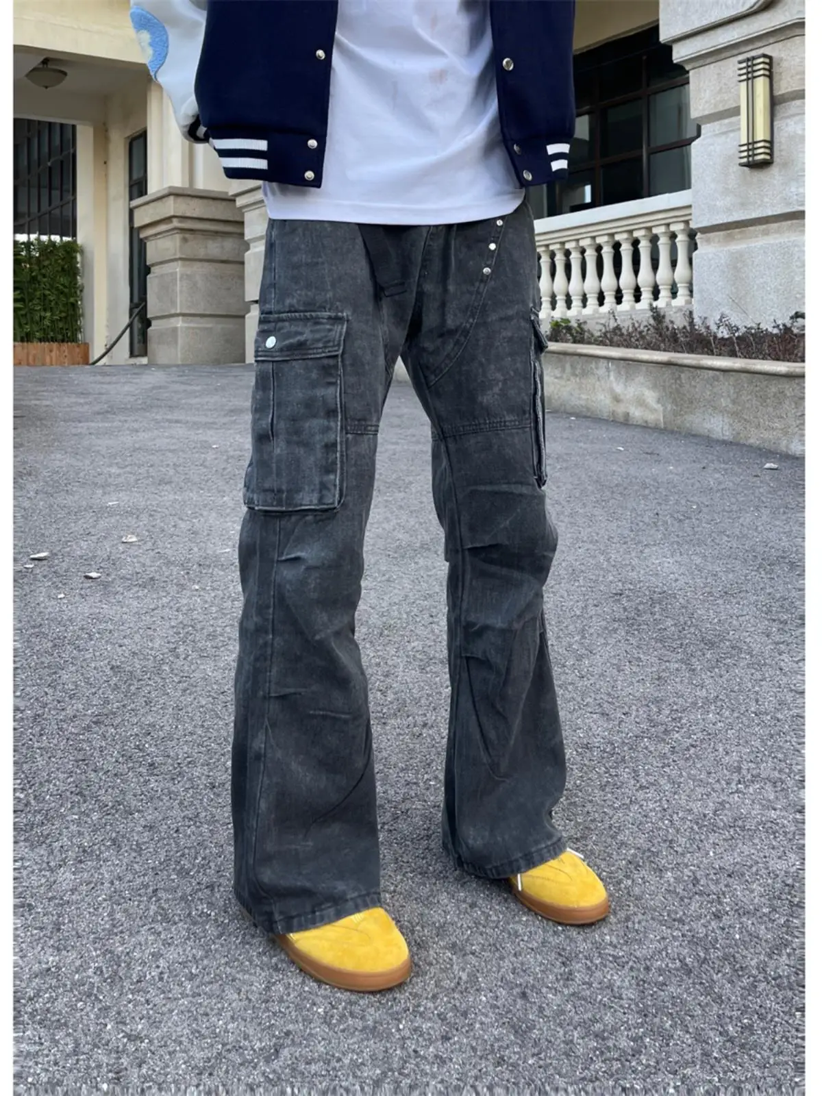 

American Retro Deconstructed Cotton Workwear Casual Pants Men's CleanFit Pleated Loose Wide Leg Micro Flared Trousers