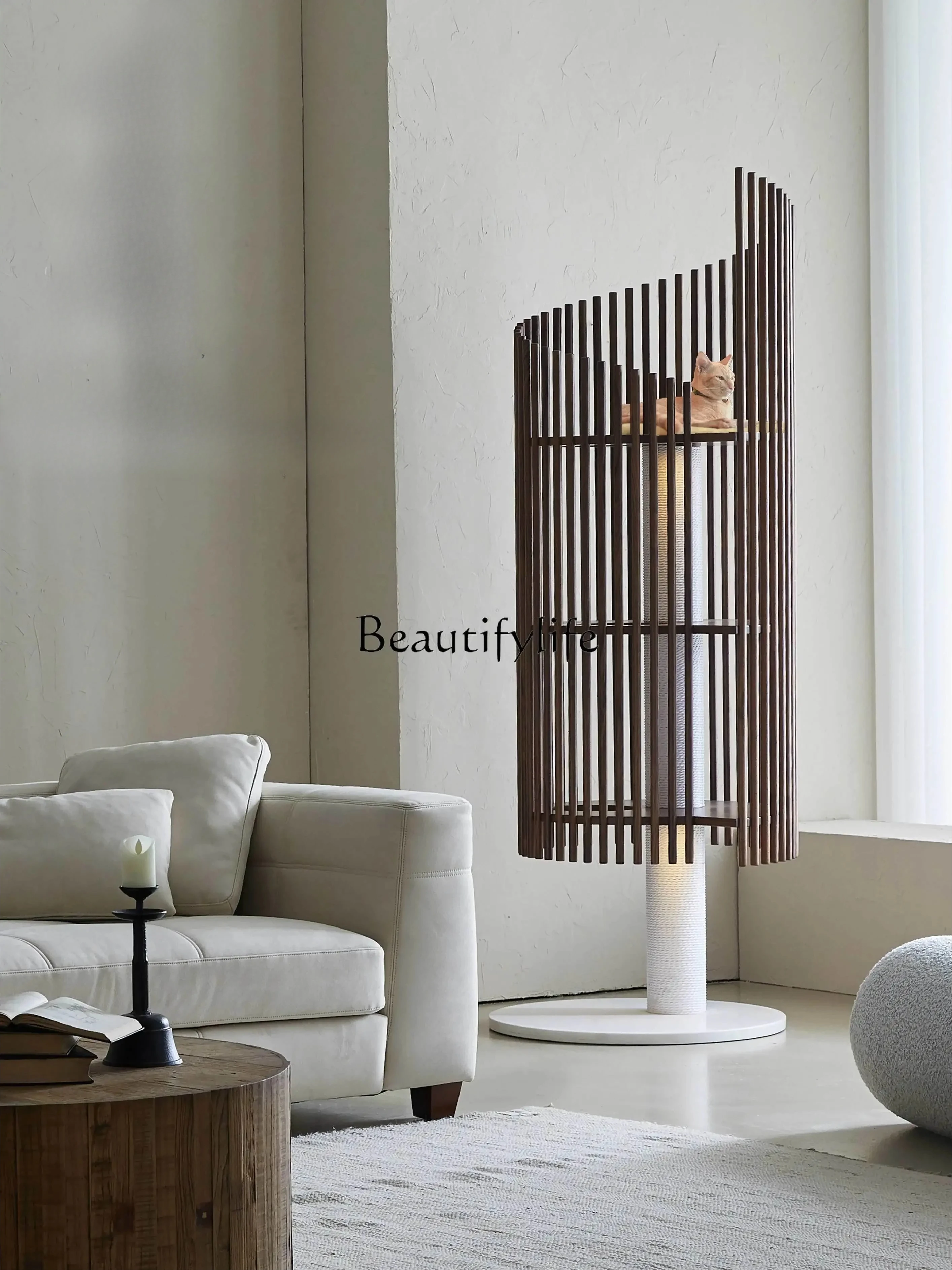 

Y Solid Wood Cat Climbing Frame Original Pet Furniture Black Walnut Cat Luxury High-End Cat Nest Floor Lamp
