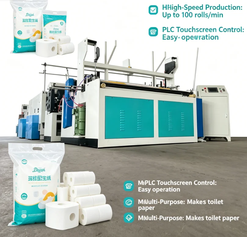 Customized High Speed Automatic Tissue Toilet Roll Rewinding Machine To Make Toilet Paper Roll