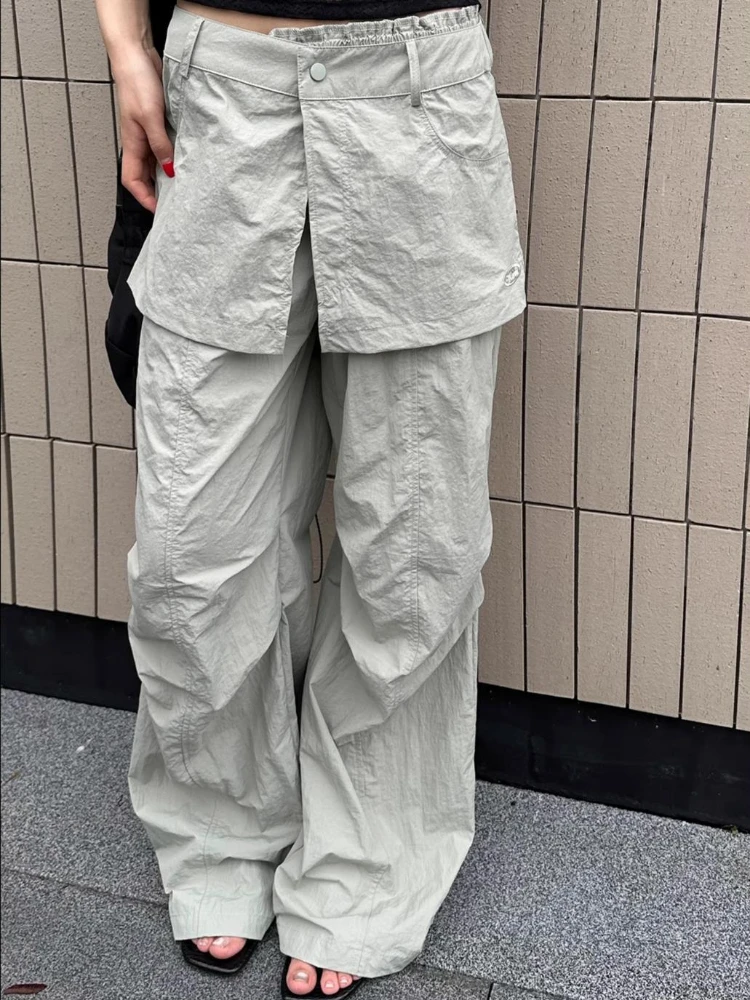 ADAgirl Grey Parachute Pants Woman Baggy Y2k Hip Hop Causal Patchwork Korean Straight Sweatpants Streetwear Retro Trouser Summer