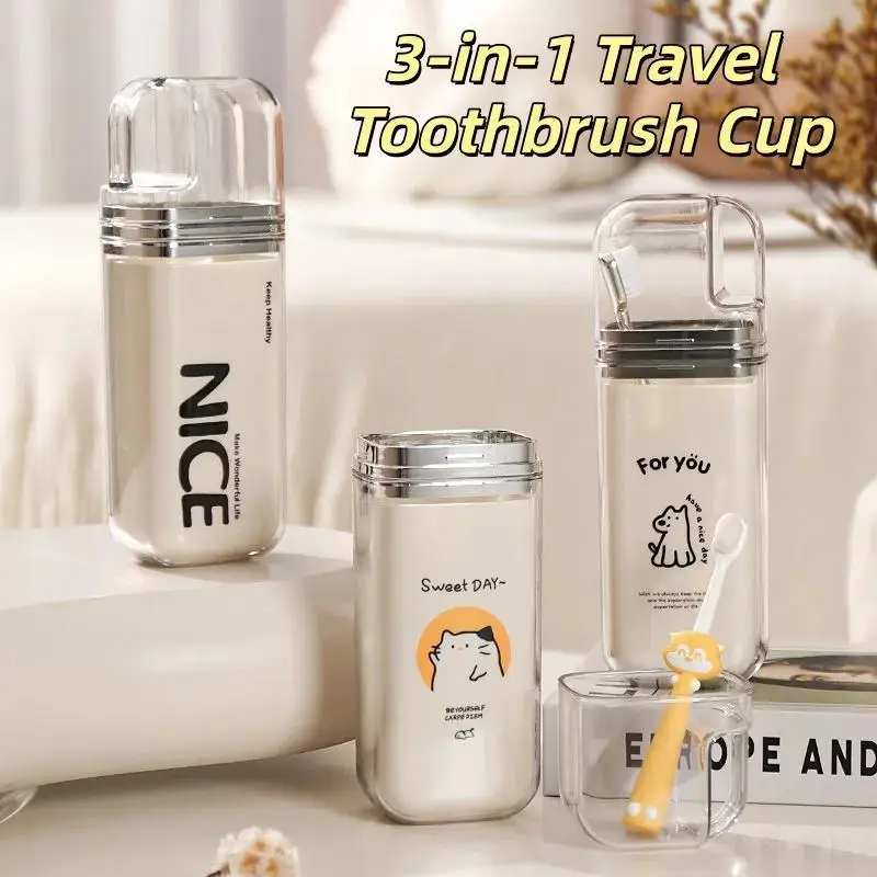3-in-1 Travel Toothbrush Holder Snap-on Design Toothpaste Storage Box for Bathroom Outdoor Hiking Trip Use