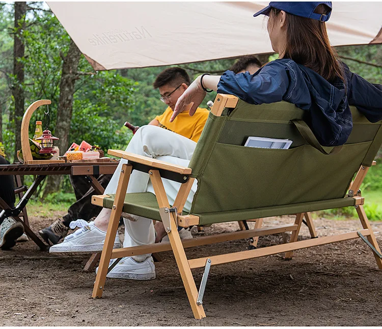 Solid Wood Folding Chair for Outdoor Picnic, Portable Armchair, Camping Chair, Self-Driving Tour, Single A, Kermit