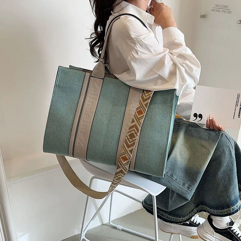 MOODS Striped Big Handbags For Women Two-sized Large Capacity Canvas Shoulder Shopper Tote Bag 2024 New Luxury Designer Satchels