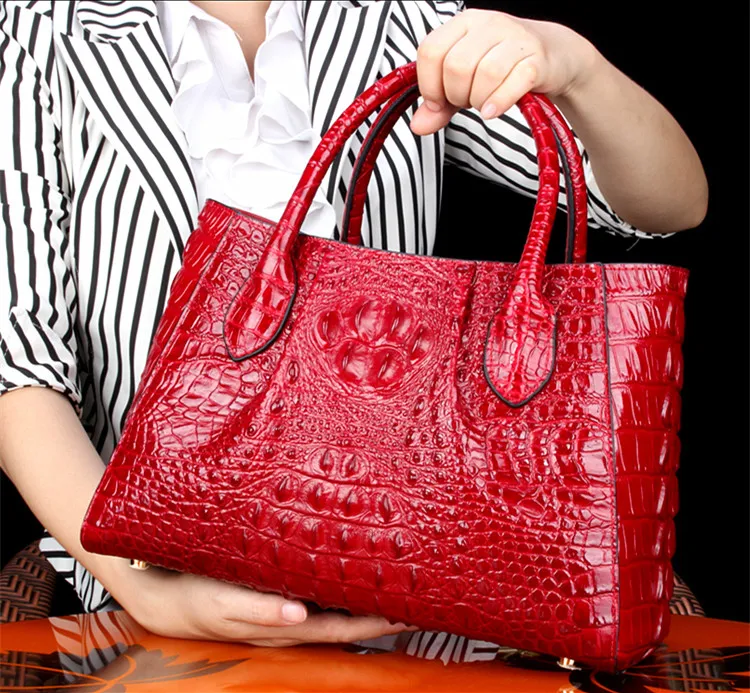 New Crocodile Leather Women\'s Handbags Genuine Leather Female Portable Shoulder Messenger Bag Fashion Brand Red Tote Bags