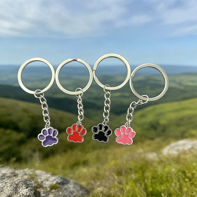 7-teiliges Set Bunte Katzenpfoten-Schlüsselanhänger aus Zinklegierung mit Emaille-Tierpfoten-Anhänger als Taschenanhänger und Geschenk – Detail 2