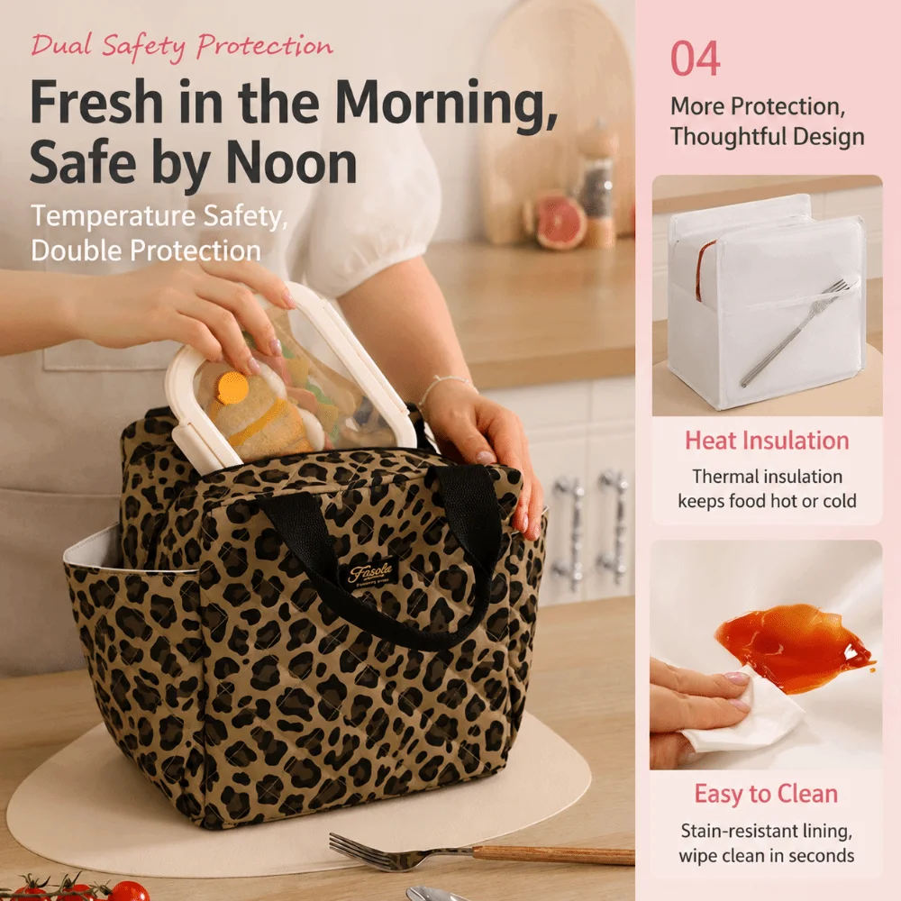 Leakproof Insulated Lunch Bag Large Capacity Portable Students Lunch Box Thickened with Two Pockets Tote Bag for Office Workers