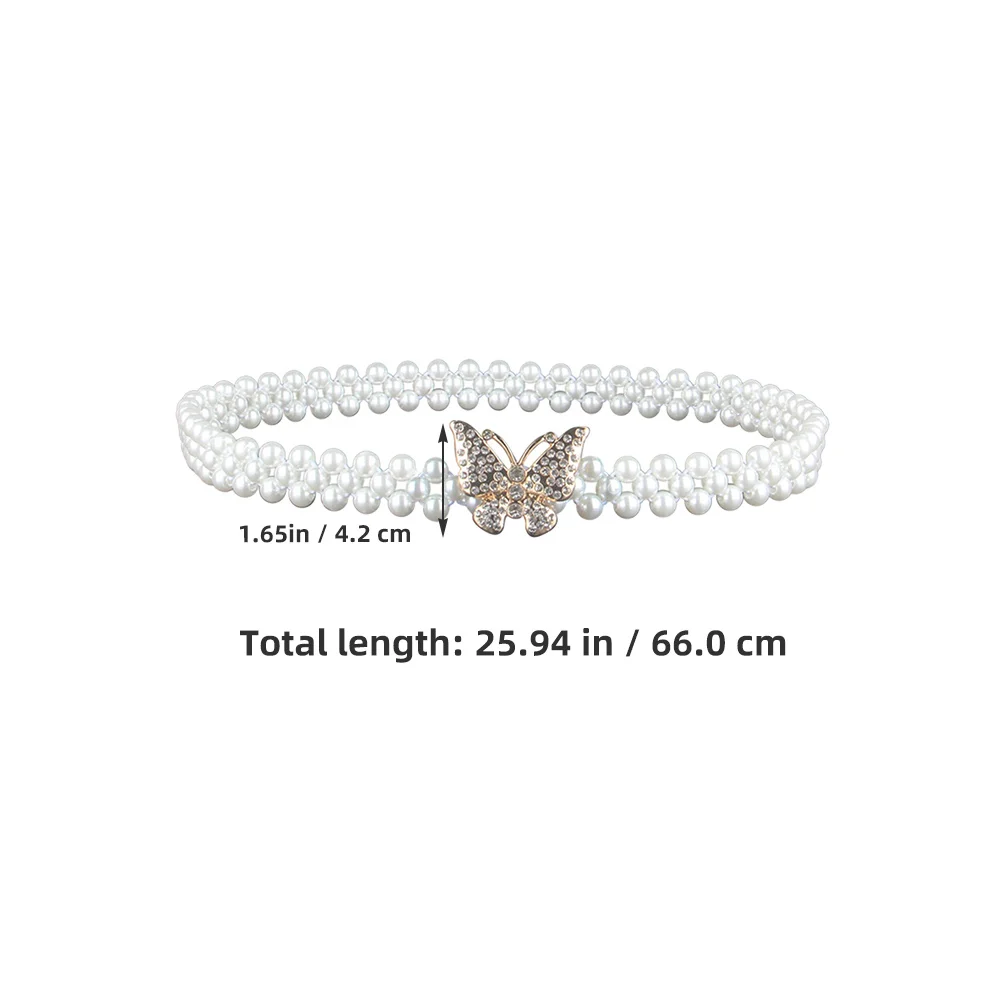 2Pcs Pearl Waist Belt Elastic Butterfly Waist Chain Rhinestone Bridal Dress Jewelry for Women Women Western Belt