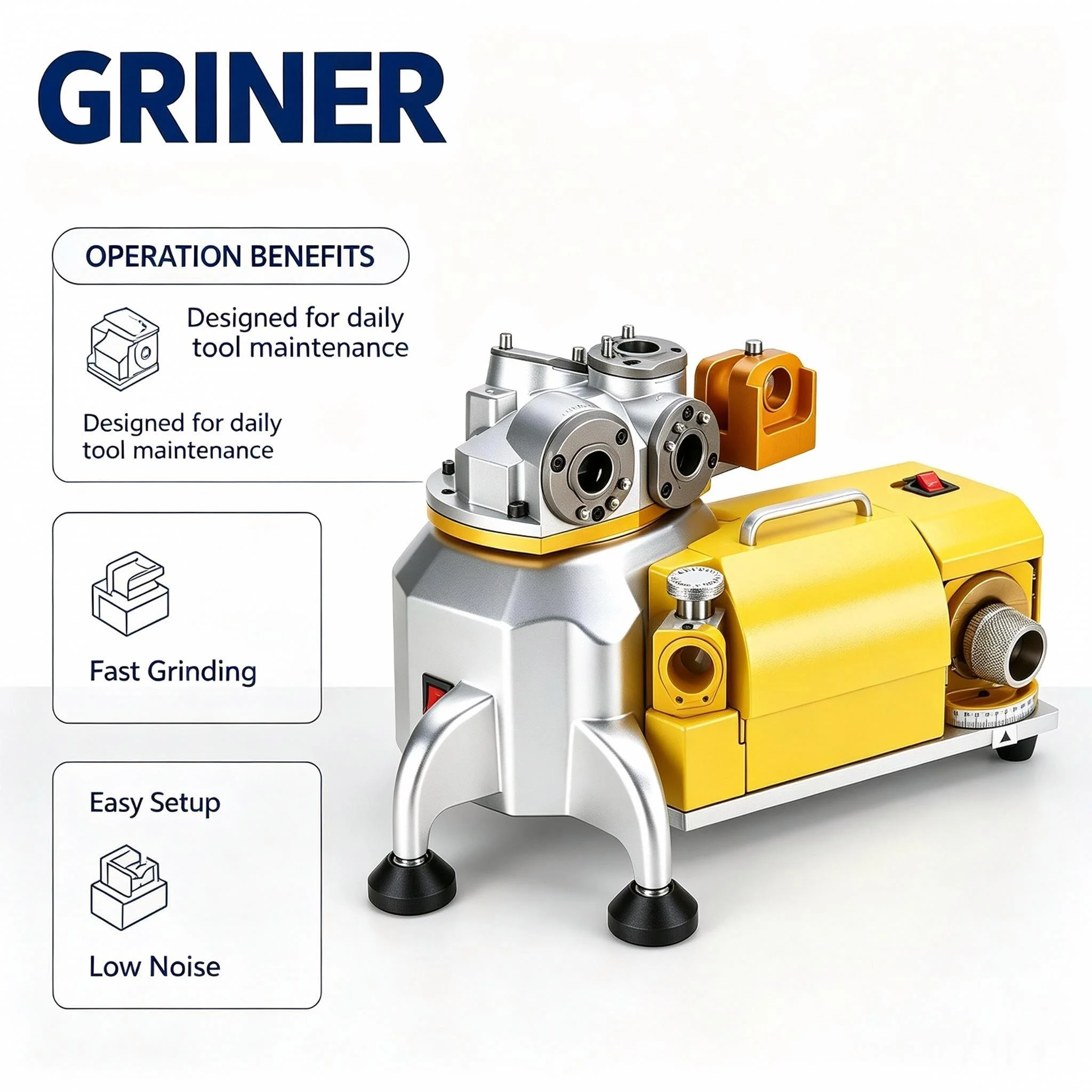 GRINER Small Multi‑Function End Mill Drill Bit Grinding Machine Fool‑type Sharpening Machine With Grinding Wheel For CNC Milling