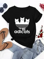 Funny Cat Printed Tshirt Woman Summer Short Sleeved T-shirt Hip Hop Casual T Shirt Female Clothes Cartoon Street Tops Tee