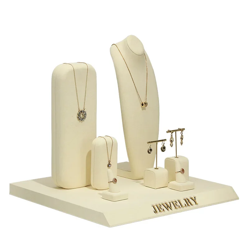 Новый реквизит для ювелирных изделий, металлический бежевый Демонстрационный набор с ожерельем, кольцом, подставкой для хранения ювелирных изделий