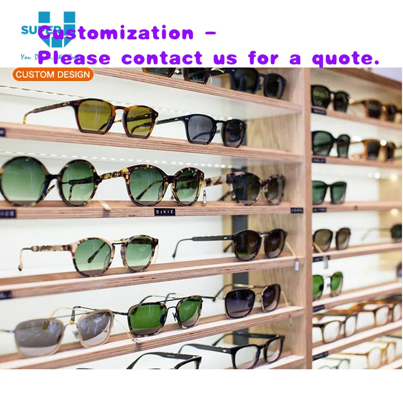 custom.MDF Wood Wall Mounted Eyes Glasses Display Stand Optical Showcase Shelving Sale