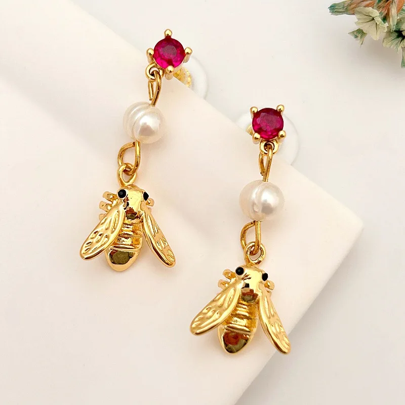 أقراط متدلية على شكل نحلة، أقراط طويلة لطيفة للنساء، تصميم عصري فاخر ورائع #1