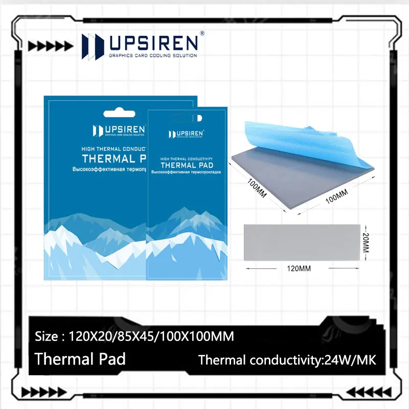 Upsiren 24W/mk 0.75/1.25/1.75mm GPU CPU Heatsink Cooling Conductive Silicone Pad High Quality Original Authentic Thermal Pad