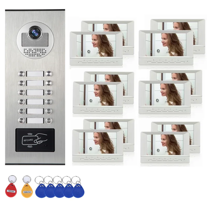 2-12 Units Apartment Doorbell Intercom Camera System RFID Access Control Building Video Door Phone For Home Security