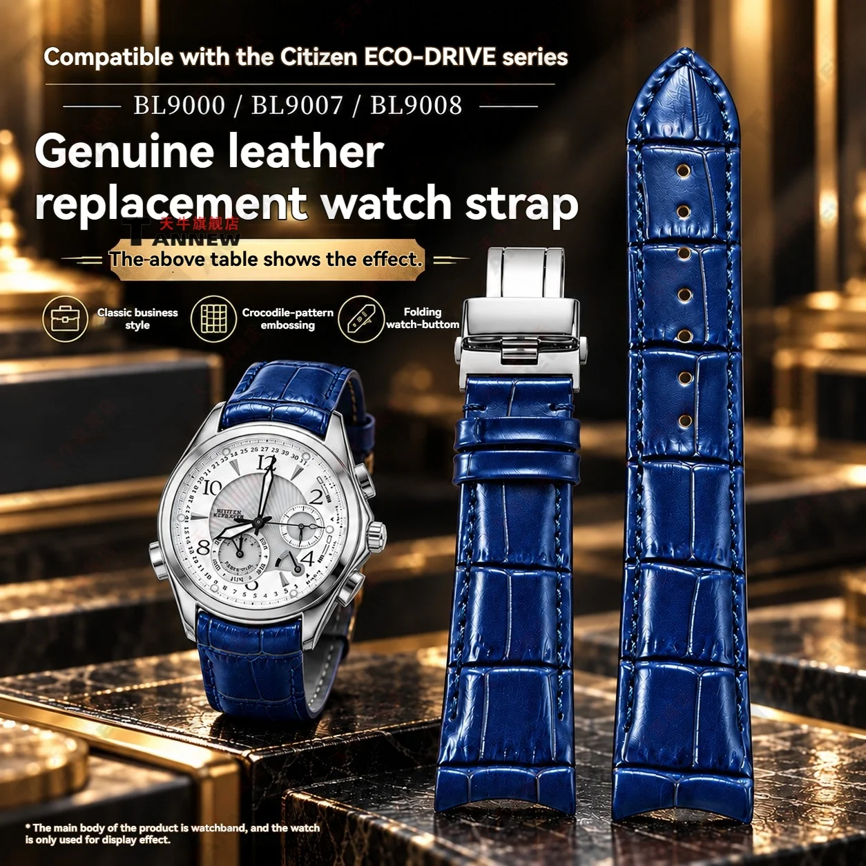 Genuine Cowhide Leather Replacement Watch Strap for Citizen Eco-Drive BL9000 BL9007 BL9008 Classic Soft Watch Band for Men