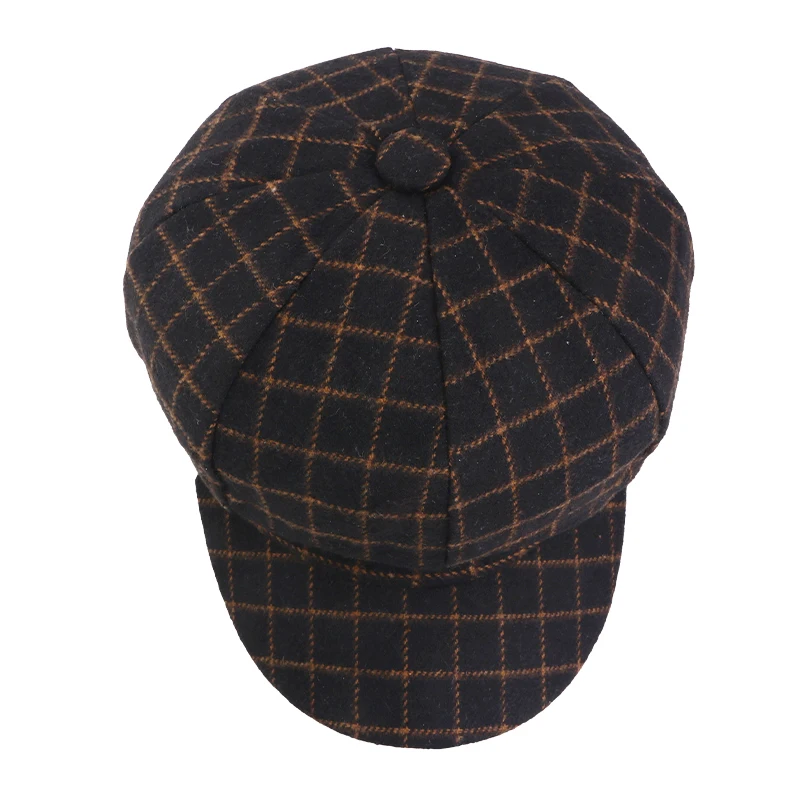 Neue britische Vintage-Newsboy-Mütze mit breiter Krempe, karierte achteckige Baskenmütze, Damen-Malerkappe, elegante Retro-Mütze für den Außenbereich – Detail 7