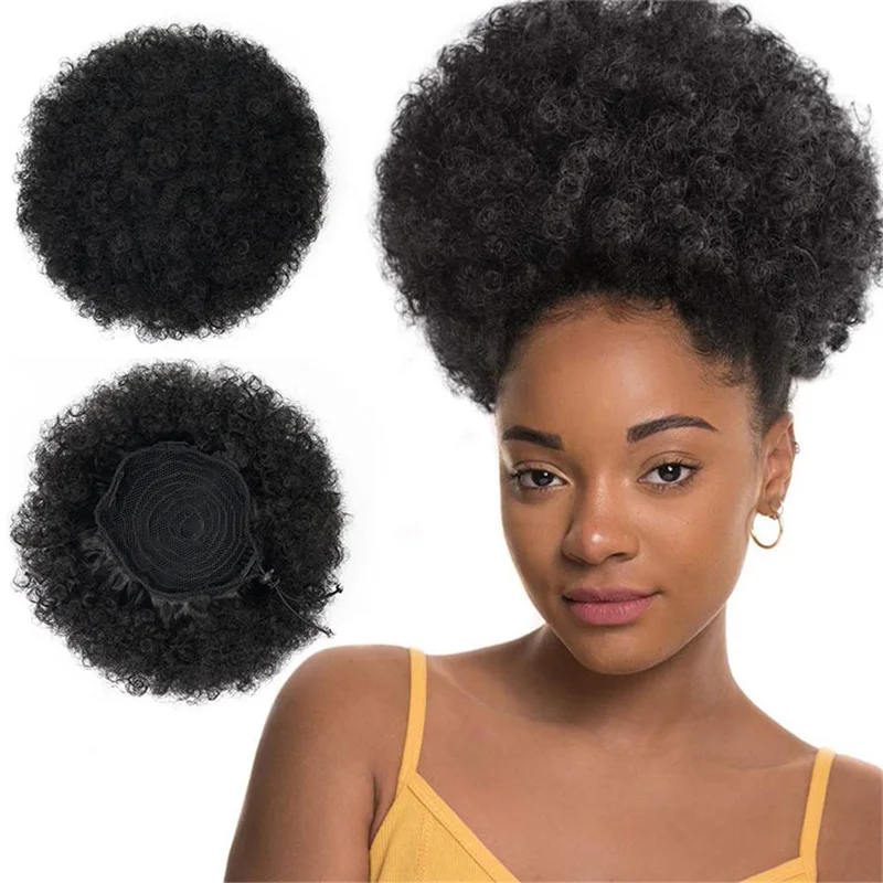 Sintético 10 Polegada grande afro puff cordão extensões de rabo de cavalo para preto feminino grande kinky cabelo encaracolado bun rabo de cavalo perucas uso diário