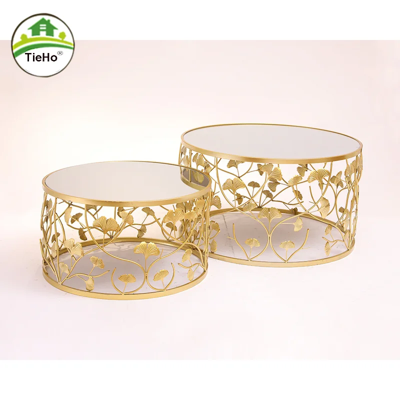 Nordic Living Room Mirror Coffee Rable Combination Round Iron Gold Sofa Set Side Table Leaf Shape Luxury Corner Table Furniture