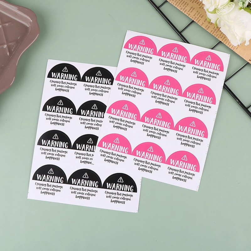 Etiquetas de advertencia de felicidad extrema, 120 piezas, negro y rosa, Adorable, 1,5 pulgadas, pegatinas de embalaje de agradecimiento, sello de sobre para envolver regalos