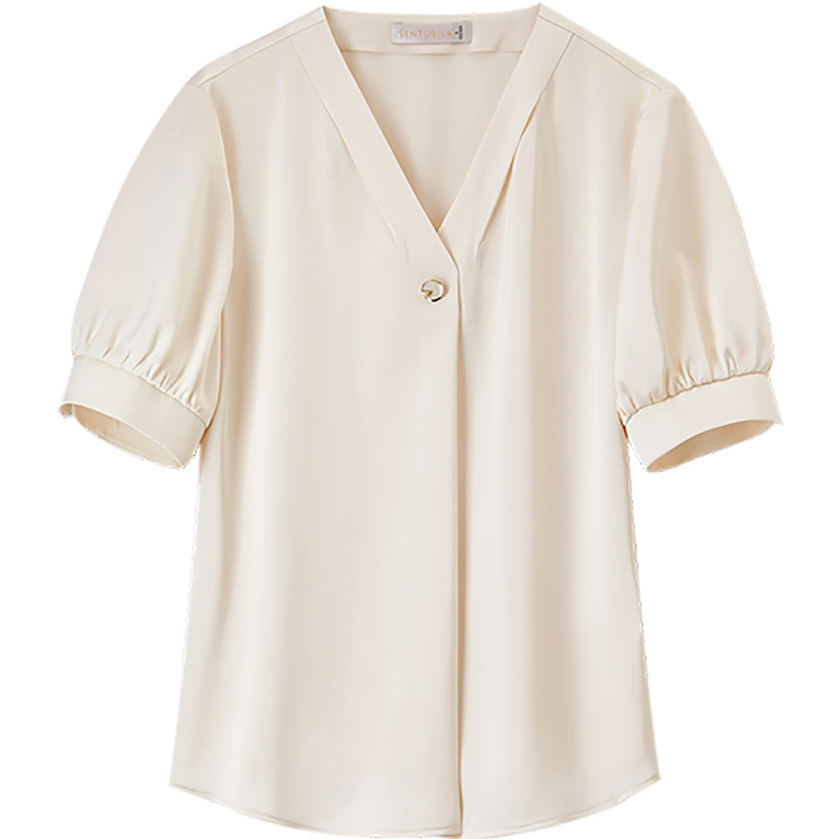 SENTUBILA Women's Commut V-neck Chiffon Blouse 2025 Summer New Fashion Loose Button  Solid Color Top Women's Clothing 152V80192