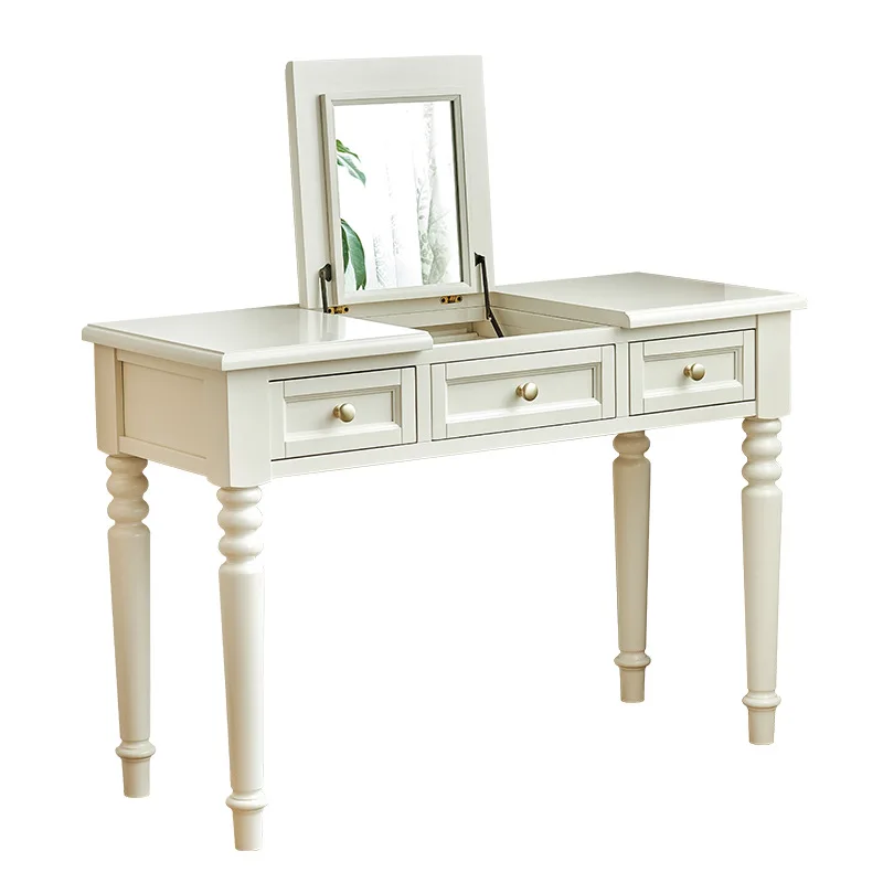 White cream wind all solid wood dresser cherry wood bedroom small clamshell makeup table desk integrated