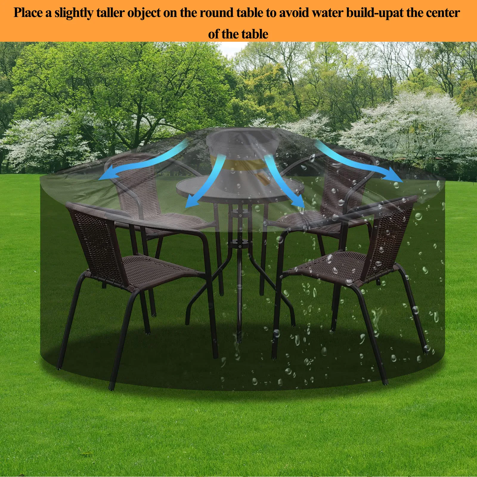 Round Garden Table Cover PU Waterproof UV Resistant Anti-Fading 420D Oxford Fabric Cover Patio Furniture Protect Cover Outdoor