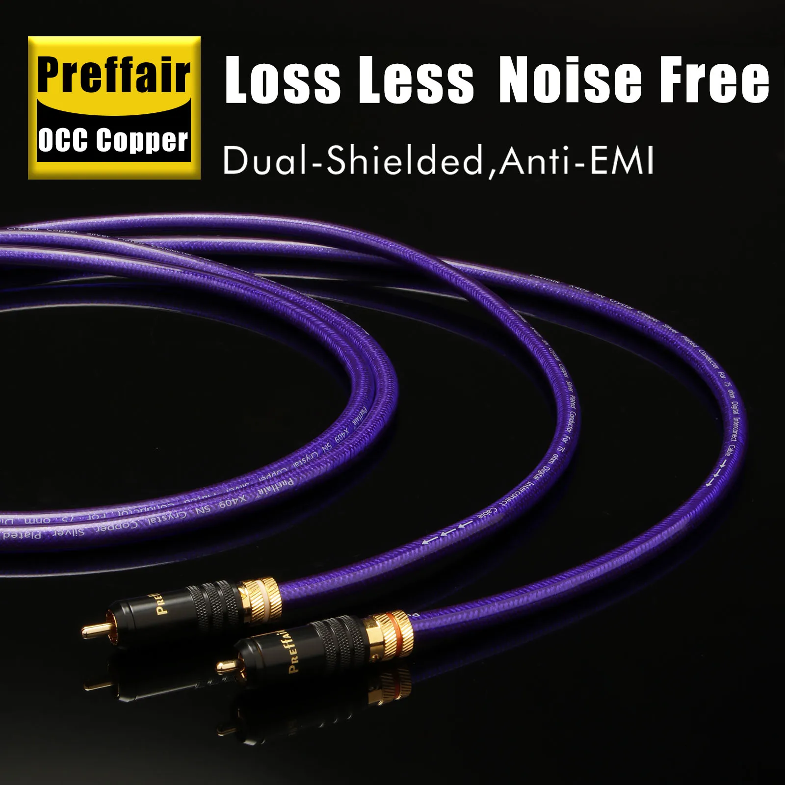 Preffair Hifi RCA Cable OCC Copper Silver Plated Audio Cable Double Shielding RCA Signal Line with Gold Plated Plug