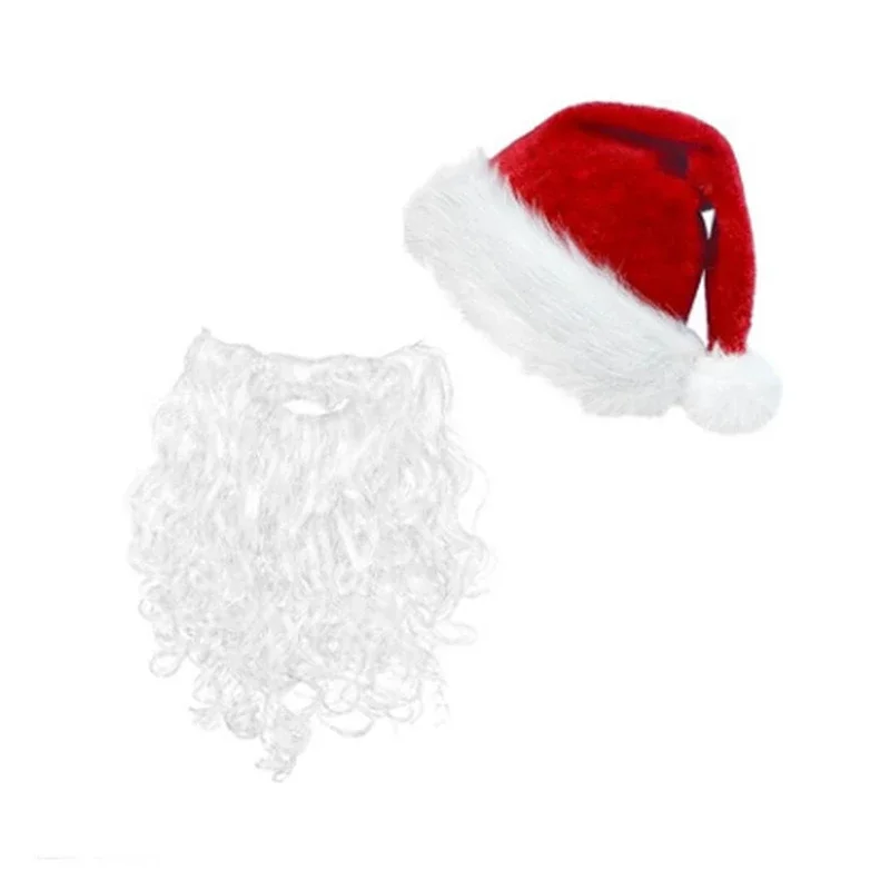 Christmas Santa Claus Costumes 5Pcs Curly Wig Gold Rimmed Glasses Gloves Hat Beard Cosplay Sets