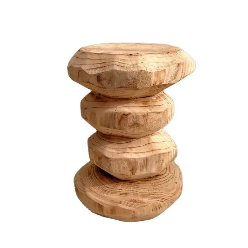 Creative Solid Wood Stool Shoeshine Stool Root Carving Wooden Pier Wabi-silent Log Sofa Side Table Corner Table Decoration