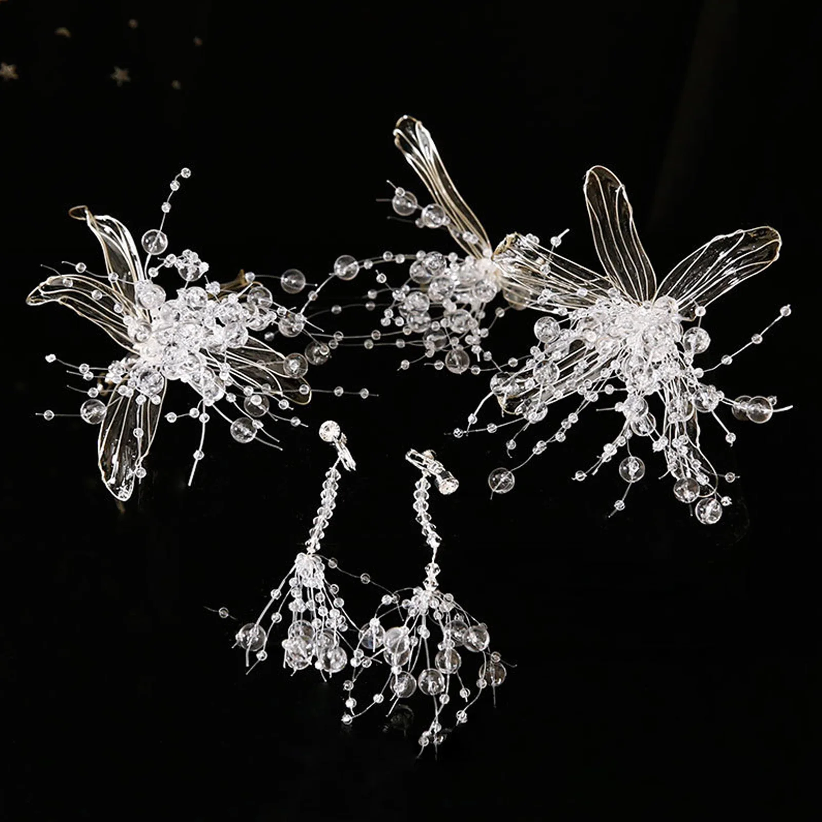

Набор украшений для волос: хрустальные серьги-шпильки, модные серебристые свадебные тиары, свадебные повязки на голову, украшения для волос ручной работы, праздничные головные уборы для невесты