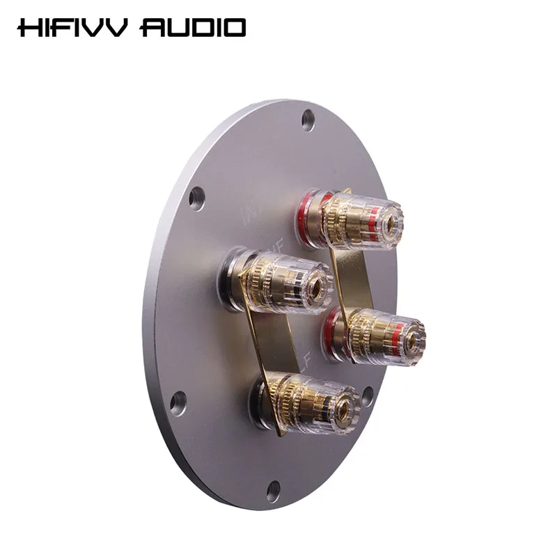 Hifi 4 Position Round Speaker Terminal Binding Post Aluminum Panel For Banana Connectors Board Circle Horn DIY Audio Accessories