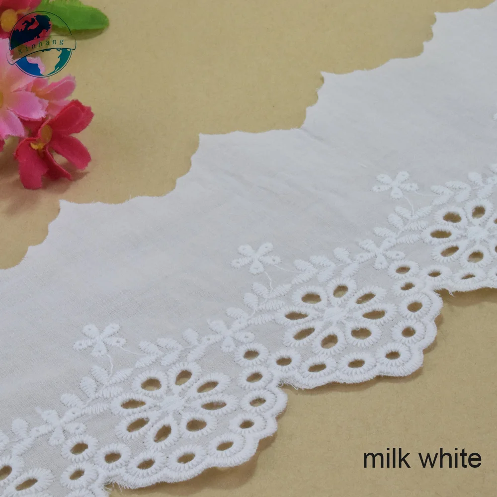 10.5cm Wide 100% Cotton Embroidery White Lace Sewing Ribbon Trim Fabric Diy Craft Supplier Wedding Dress Accessories#4333