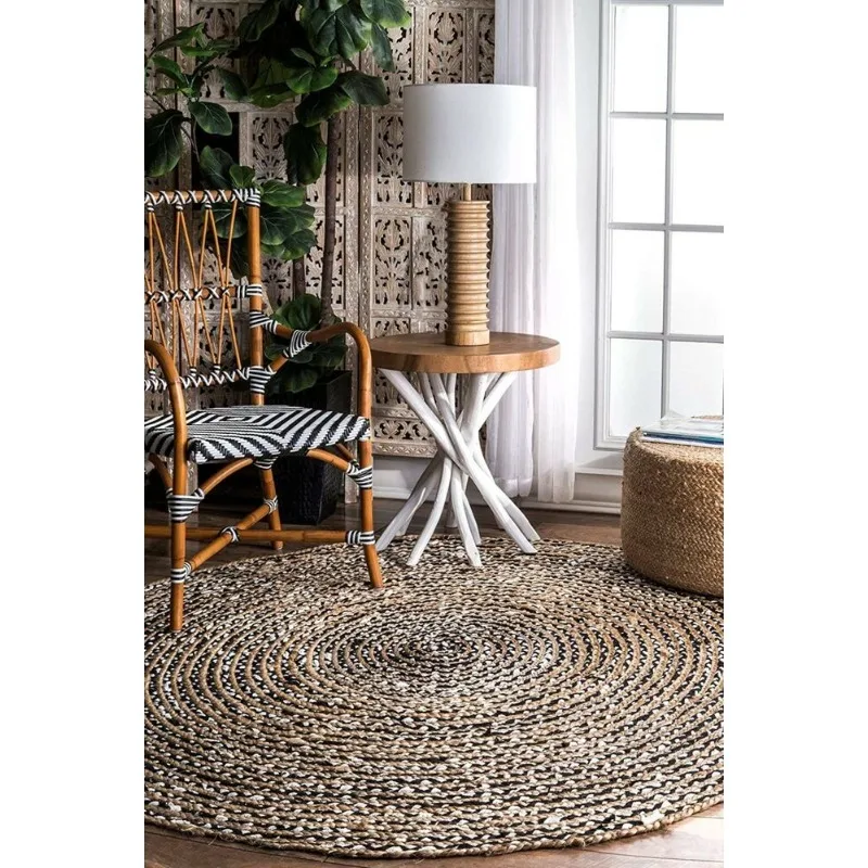 

Rug 100% Natural Jute & Cotton Braided Style Carpet Modern Rustic Look Rag Rugs