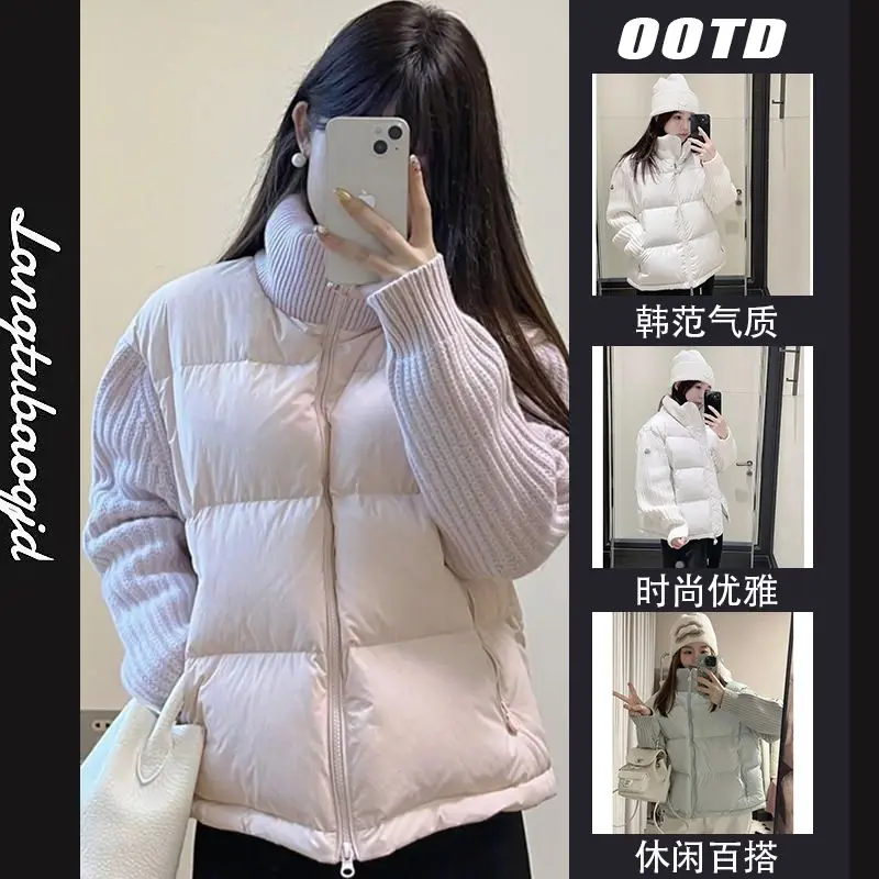 Short Padded Jacket Women Golf Wear Winter 2024 New Authentic Golf Jacket Fashion Splicing Together Knit Coat Women Golf Clothes