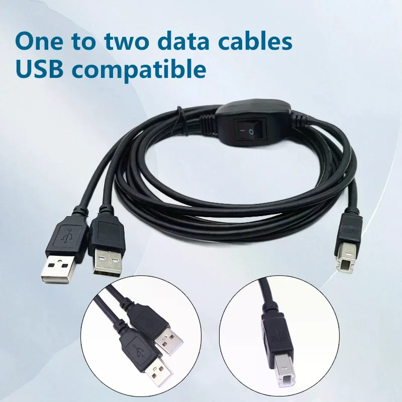 Cabo USB A para B 2 em 1, macho para macho, para impressora, divisor para dois computadores