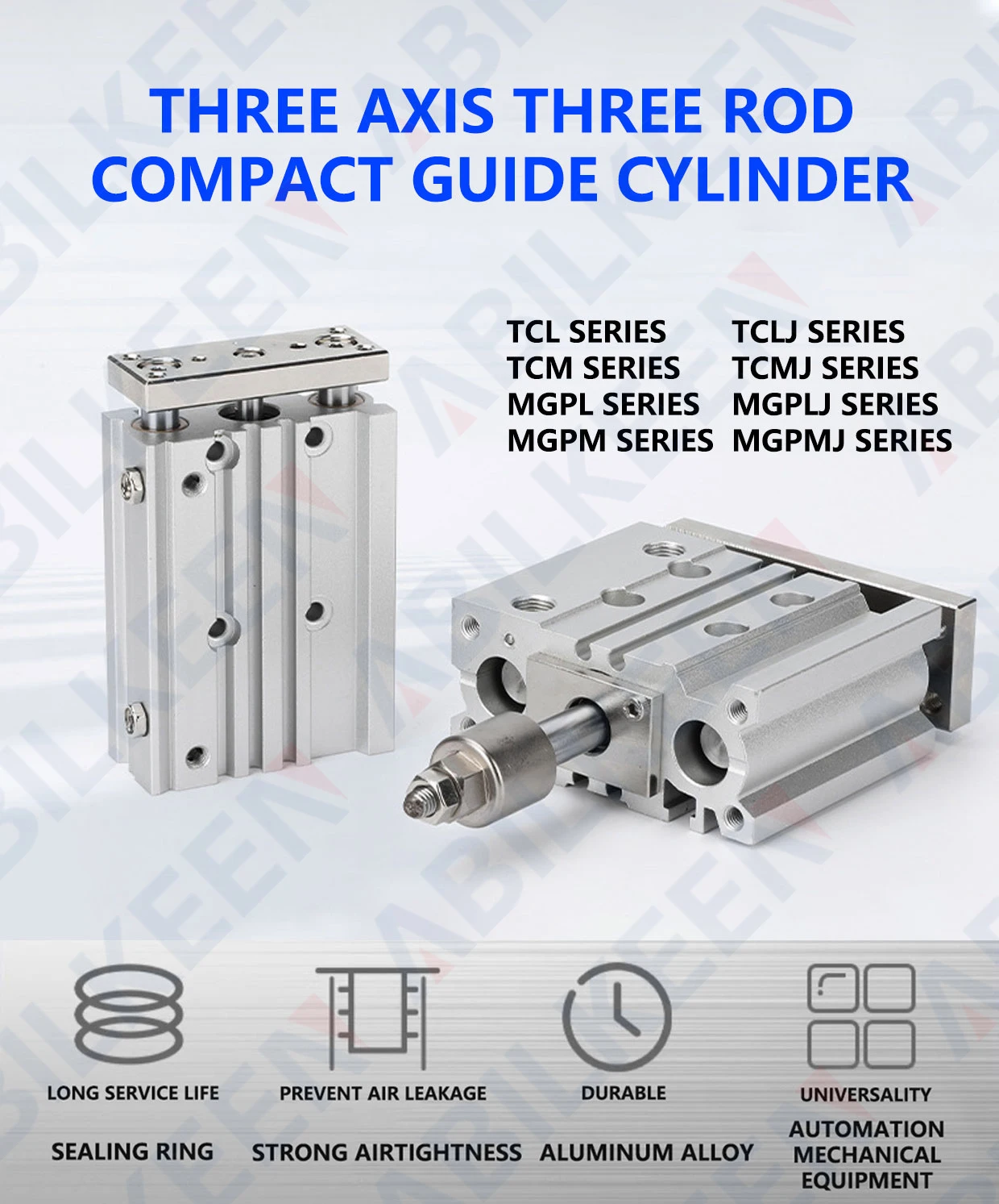 ABILKEEN MGPL Series นิวเมติกขนาดกะทัดรัดท่องเที่ยวกระบอก MGPL63-200Z 63MM Bore X 200 มม.จังหวะสามแกนสาม Rod Air กระบอก