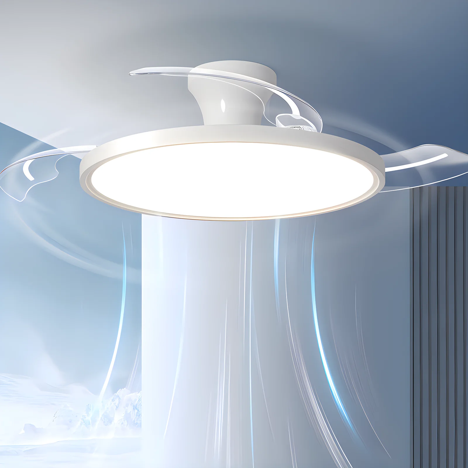 مروحة سقف ذكية مع ضوء تحكم عن بعد لإضاءة ديكور المنزل وغرفة النوم مقاس 42/48 بوصة مروحة قابلة للسحب بشفرة غير مرئية