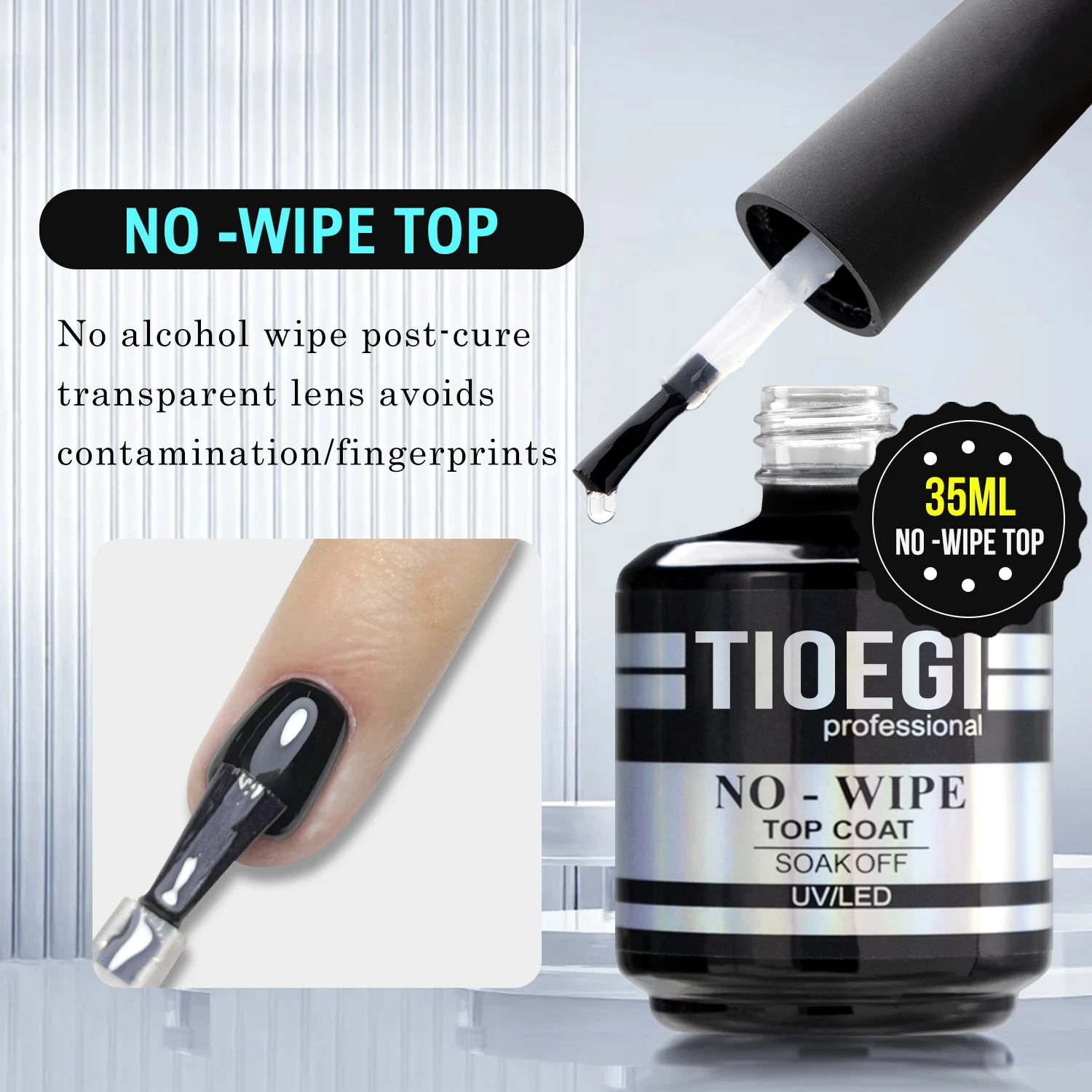 TIOEGI Big Bottle 35ML No Wipe Top Coat Gel Semi-permanent High Gloss Mirror Shine Top Gel Nail Polish Diamond Hard uv Top Gels