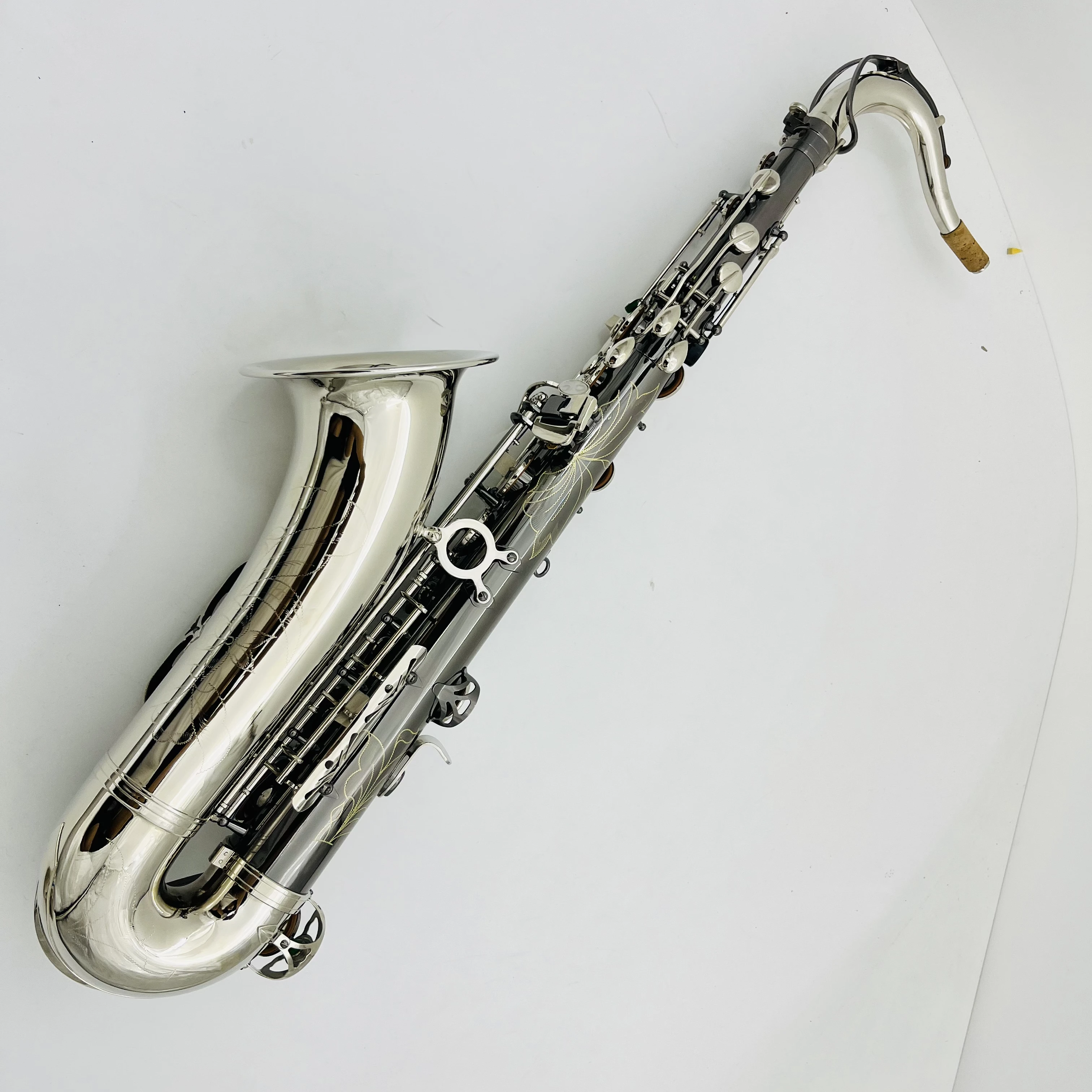 New Brand Tenor Bb Tune Saxophone Silver and Black Nickel Surface Musical Instruments Sax With Case Mouthpiece