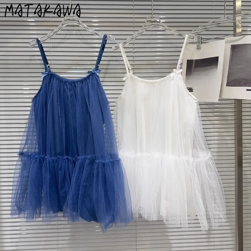 

Matakawa Sweet Bows Women Dresses Solid Spring Summer Korean Fashion Elegant Vestidos Mujer Sweet Sleeveless Mini Dress