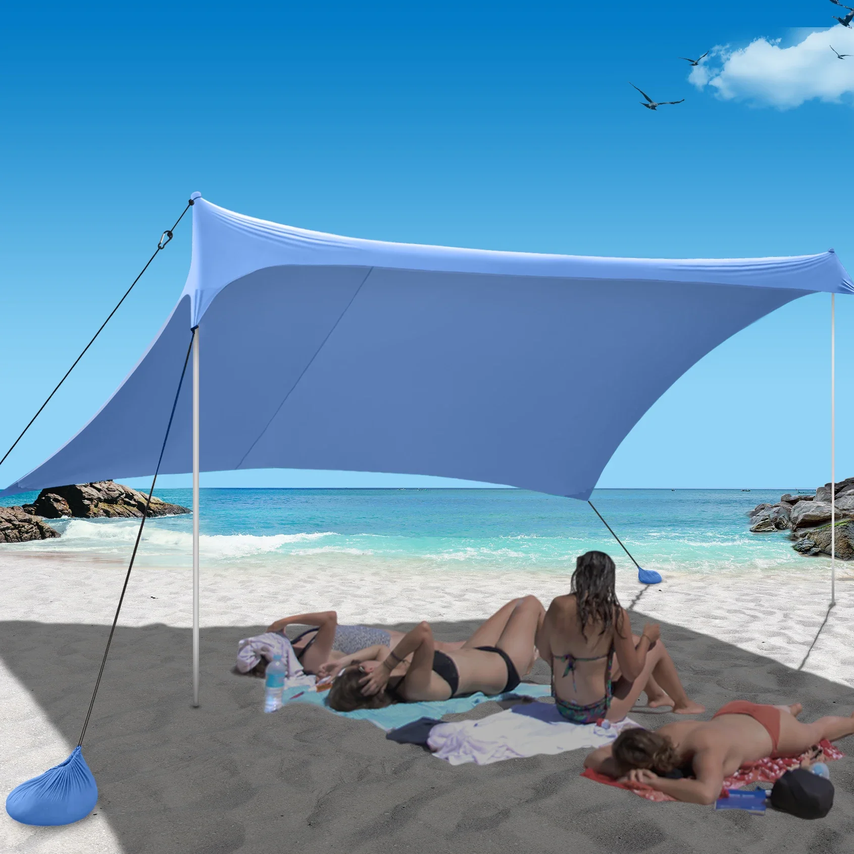 Summer Beach Tent Outdoor Sun Shelter Beach Shade Canopy Easy Build Beach Tent with Carry Bag