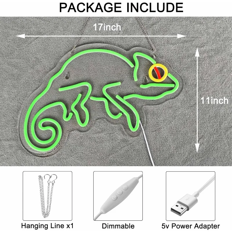 Chameleon Lizard Neon Light for Wall Decoration with Dimmable Switch LED Neon Light